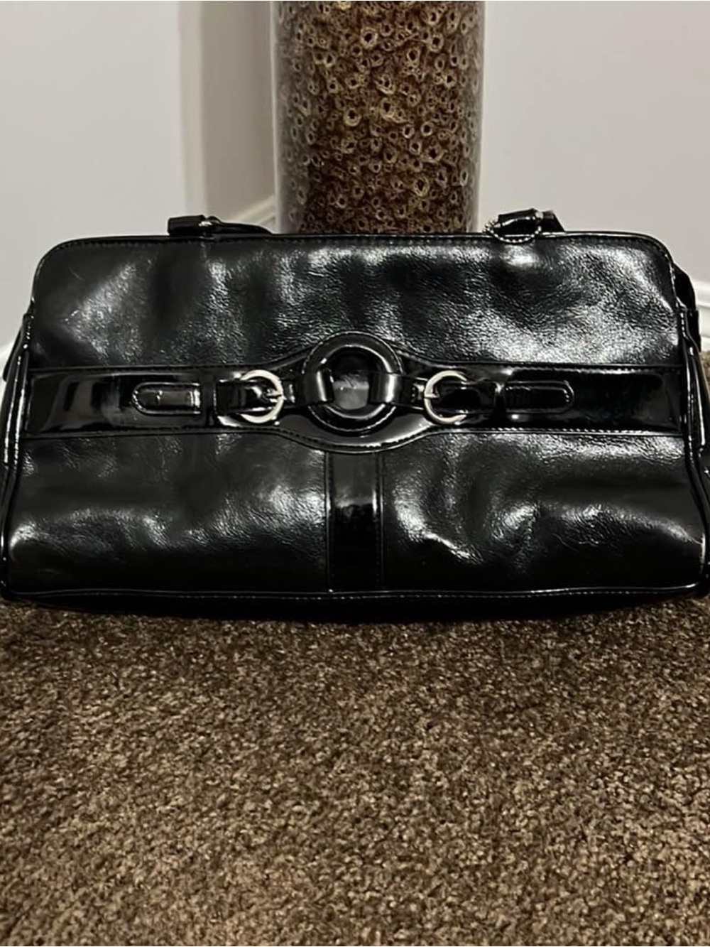 Sleek Black Patent Shoulder Bag